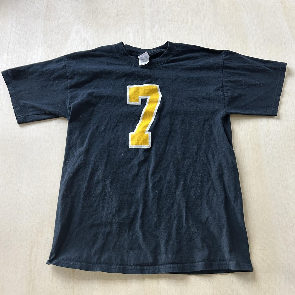 Steelers Gildan Heavy Cotton Mens Large Black Number 7 Sports Graphic Tee Shirt